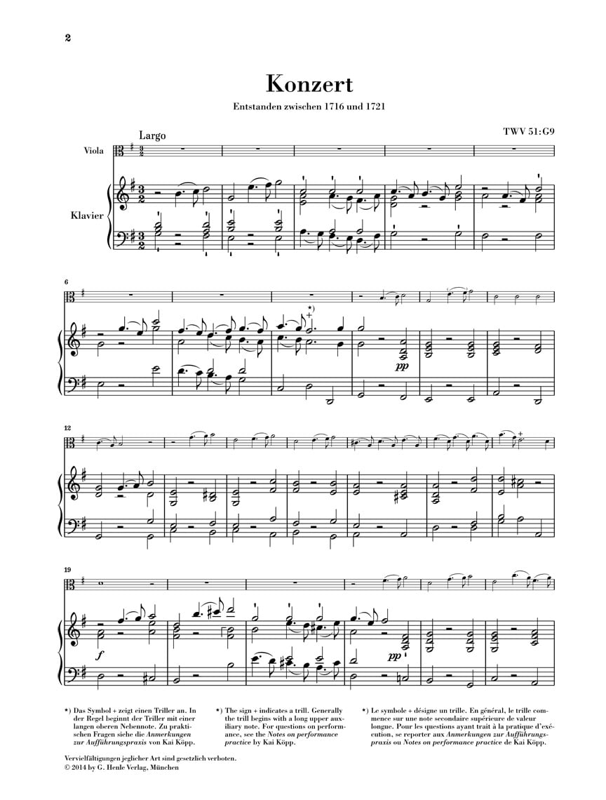 G. Henle Verlag Viola Concerto in G Major (Viola with Piano Reduction) Henle Music Folios Series Softcover