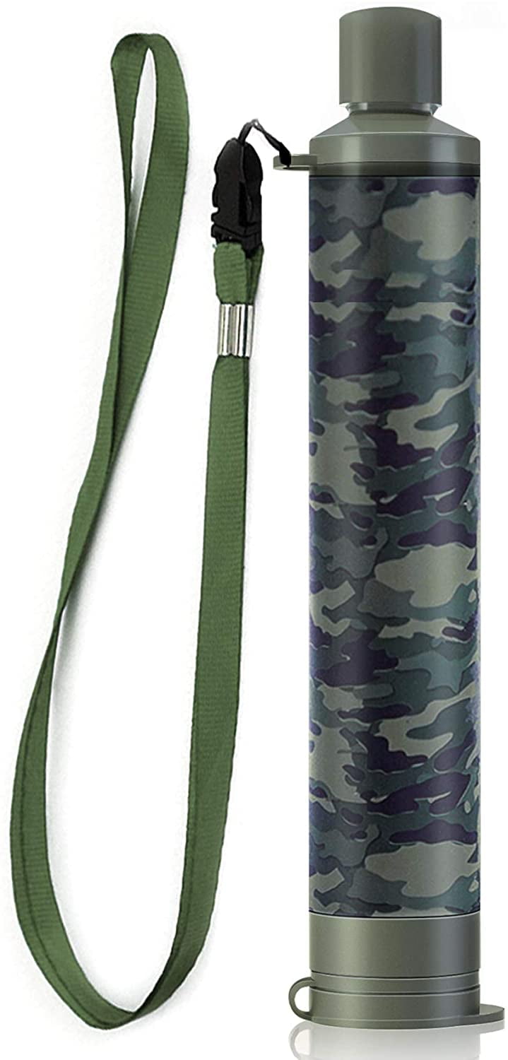 Membrane Solutions Water Filter Straw, Portable Water Purifier Survival Gear, Emergency Food Supply, Personal Water Filtration for Hiking Camping Travel, Camo