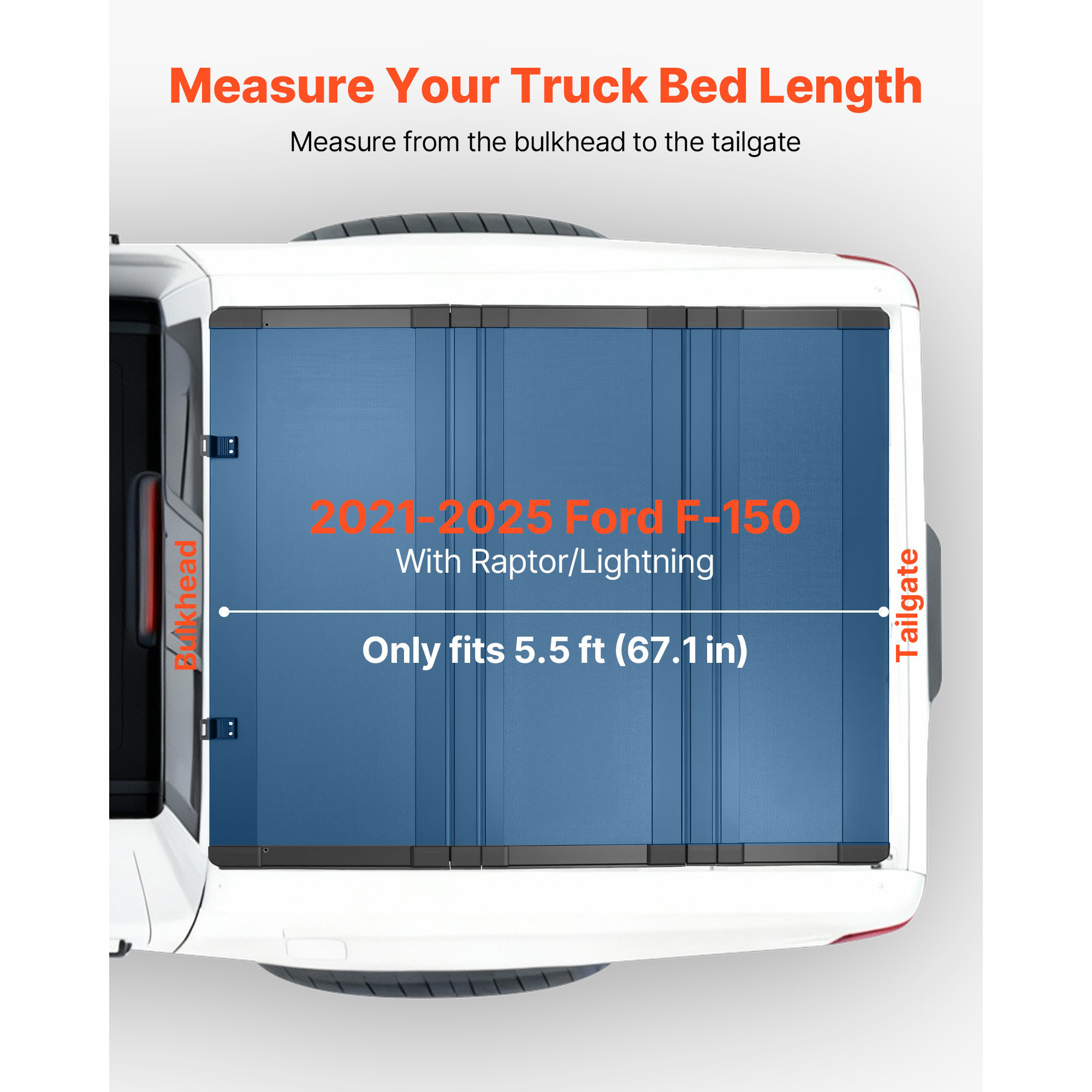 KFFKFF Hard Tri-Fold Truck Bed Tonneau Cover, Compatible with 2021-2025 Ford F-150 (Including Raptor/Lightning) 5.5 ft (67.1 in) Bed, Waterproof Folding Cover with Durable Aluminum Support Bar
