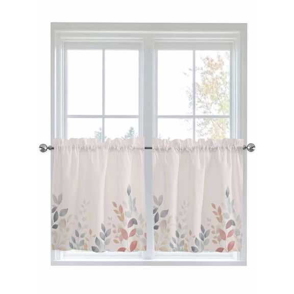 Half Window Curtains 24 Inches Long, Spring Floral Window Treatment Curtain Drapes, Colorful Watercolor Botanical Short Curtains Tiers for Kitchen Over Sink, 27.5"x24", 2 Panels