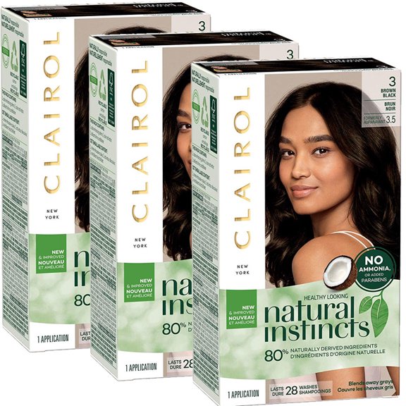 Pack of (3) Clairol Natural Instincts Non-Permanent Hair Color - 3 Brown Black - 1 Kit