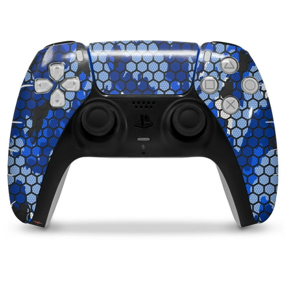 WraptorSkinz Skin Wrap compatible with the Sony PS5 DualSense Controller HEX Mesh Camo 01 Blue Bright (CONTROLLER NOT INCLUDED)