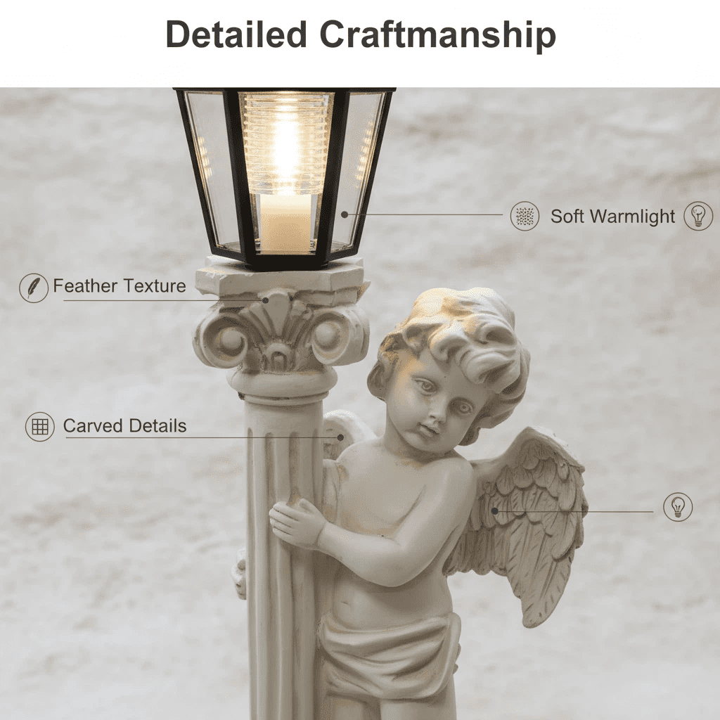 Lumiartisan 19.7" Solar Angel Statues Set of 2, Left & Right Roman Pillar Decor