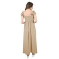 thumbnail image 5 of Women's Flutter Cap Sleeve Shirred Smocked Bodice Maxi Dress with Front Slits, Beige, Large, 5 of 6