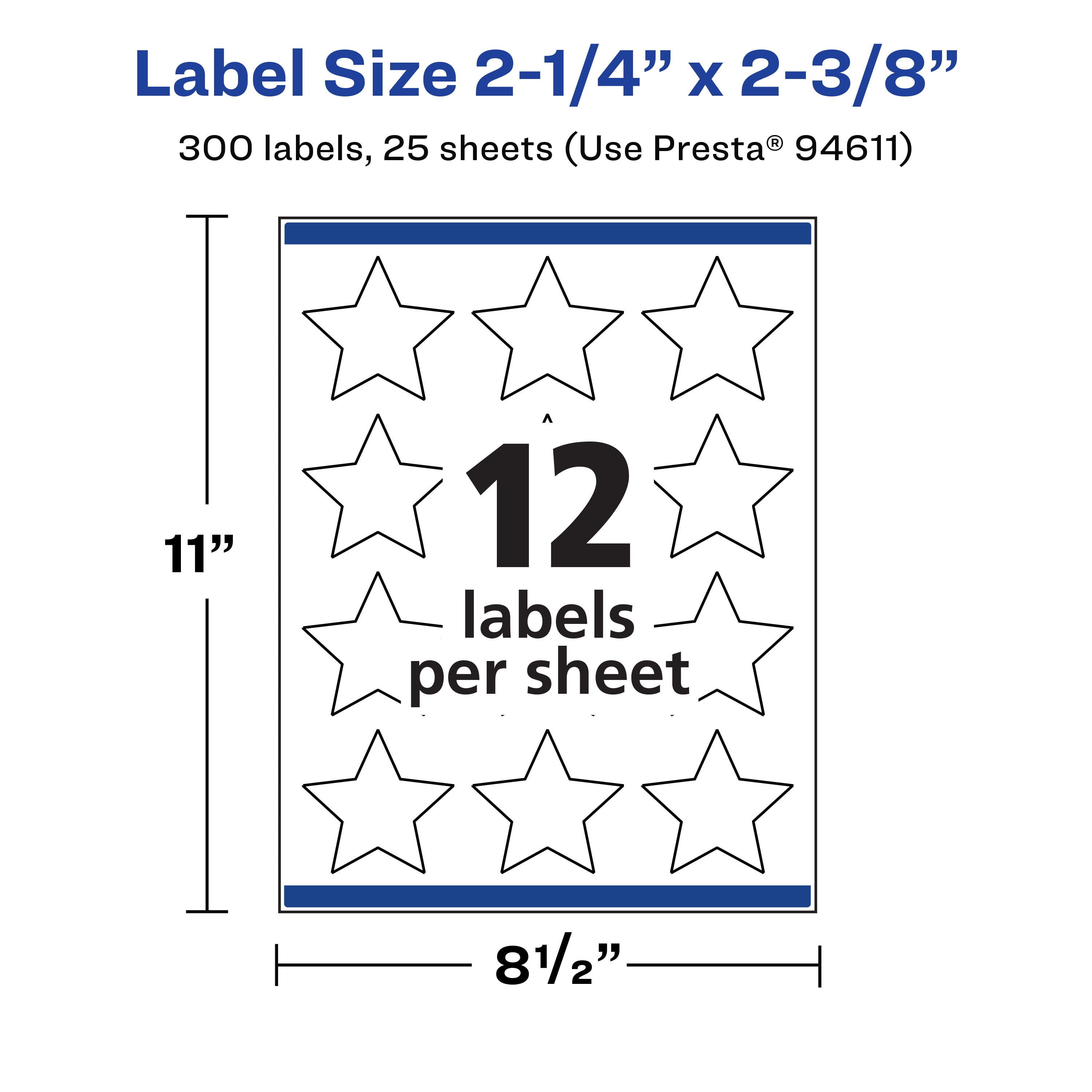 Avery 2-1/4" x 2-3/8" Waterproof Star Labels, 300 Labels