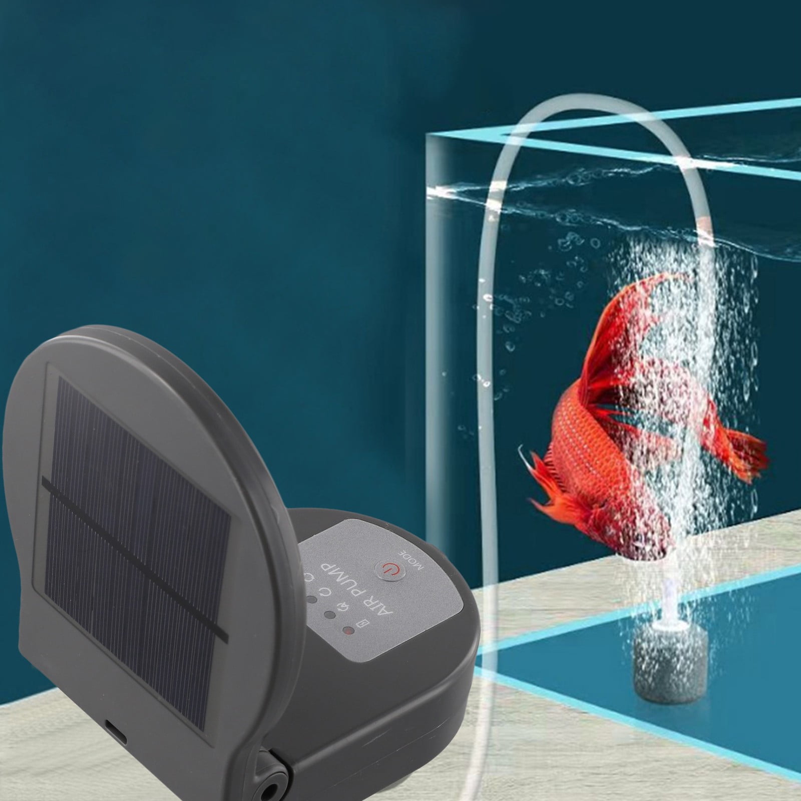 Solar Oxygen Pump Fish Tank Aerator Outdoor Portable 3-Mode Aquarium Air Pump with Built-in Battery for Ponds and Aquariums