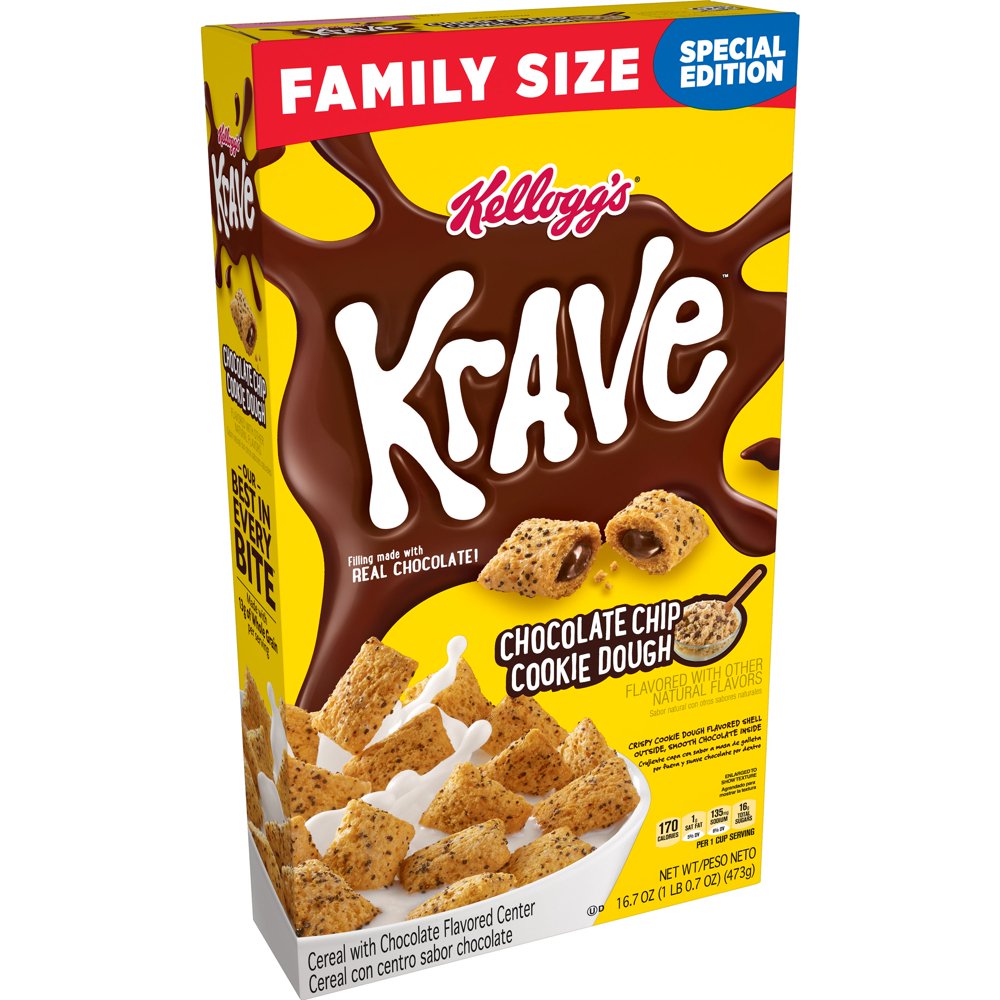 Kellogg's Krave, Breakfast Cereal, Chocolate Chip Cookie Dough, Family