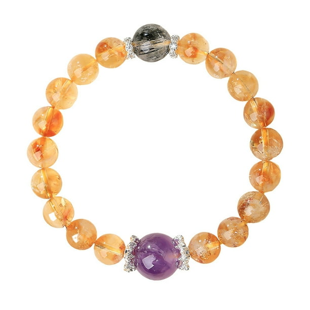 Pulsera de cuarzo rutilado amarillo natural con amatista de 8 mm