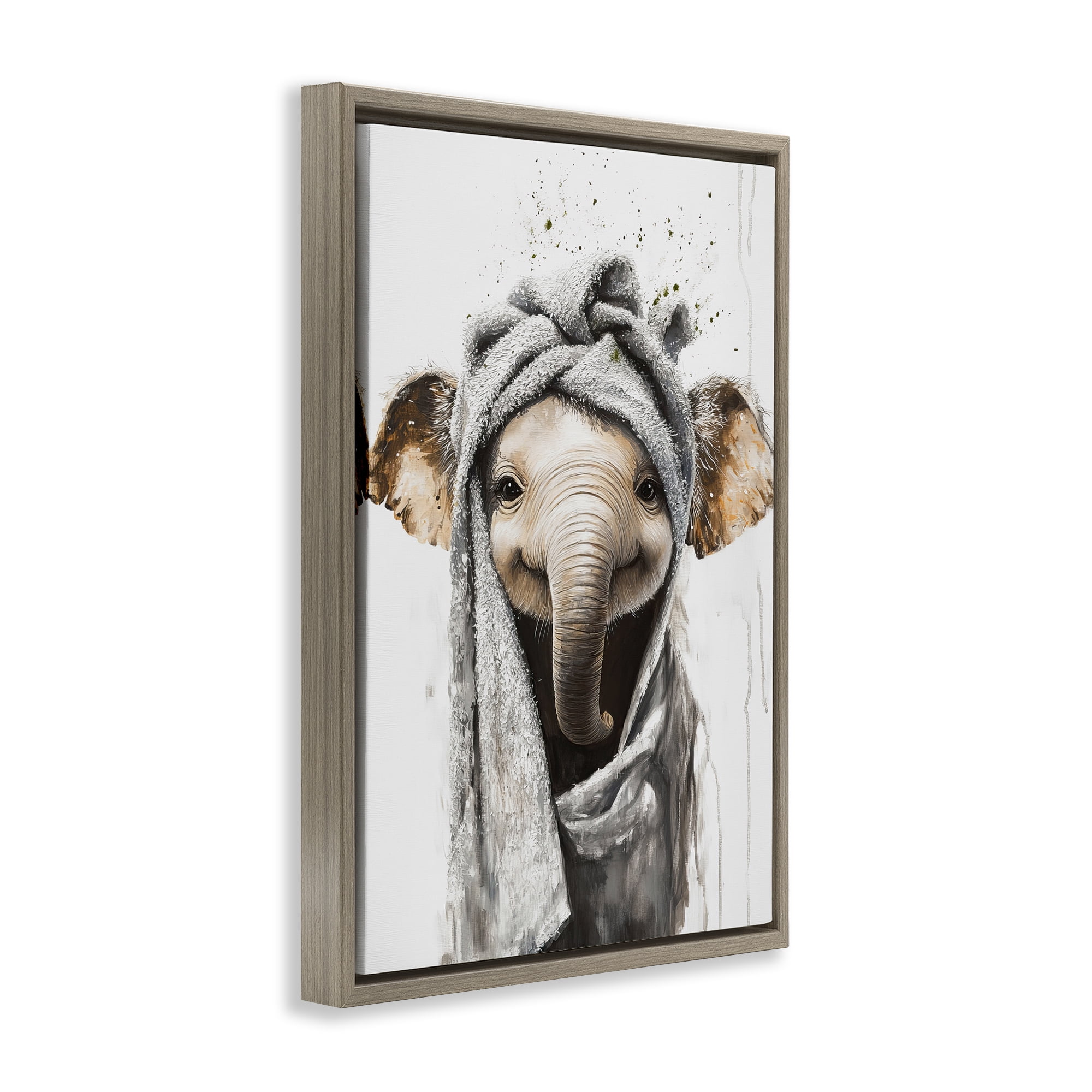 Stupell Industries Squeaky Clean Elephant Brown Framed Floater Canvas Wall Art, design by Tina LeCour