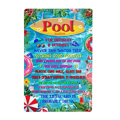 Vintage Metal Wall Art,Humorous Pool Rules Sign,Retro Tin Sign Decor,Suitable for home decoration,living room,dining room,bedroom and other spaces-8×12 INCH