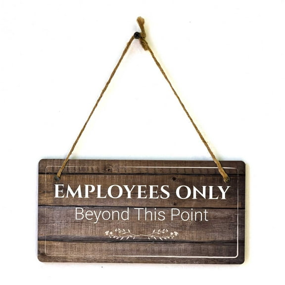 Employees Only Beyond This Point | Rustic Dark Wood 5 x 10" Hanging Sign