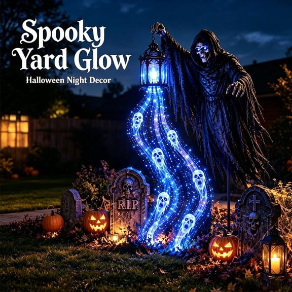 Animated Soul Harvester Halloween Yard Light, Haunting Blue LED Stake Lamp, Durable Outdoor Landscape Decor for Walkway, Porch, Lawn