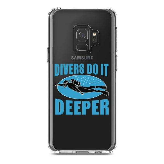 DistinctInk Clear Shockproof Hybrid Case for Samsung Galaxy S9 (5.8" Screen) - TPU Bumper Acrylic Back Tempered Glass Screen Protector - Divers Do It Deeper