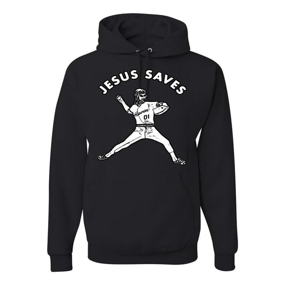 Wild Bobby, Jesus Saves Baseball Pitcher Reliever, Inspirational/Christian, Unisex Graphic Hoodie Sweatshirt, Black, Small