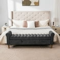 thumbnail image 2 of CQSXDA Modern Upholstered Storage Bench In Napped Fabric, 65.55 Inch Wide Bed End Furniture With Rolled Armrest And Rubberwood Legs, Charcoal, 2 of 12