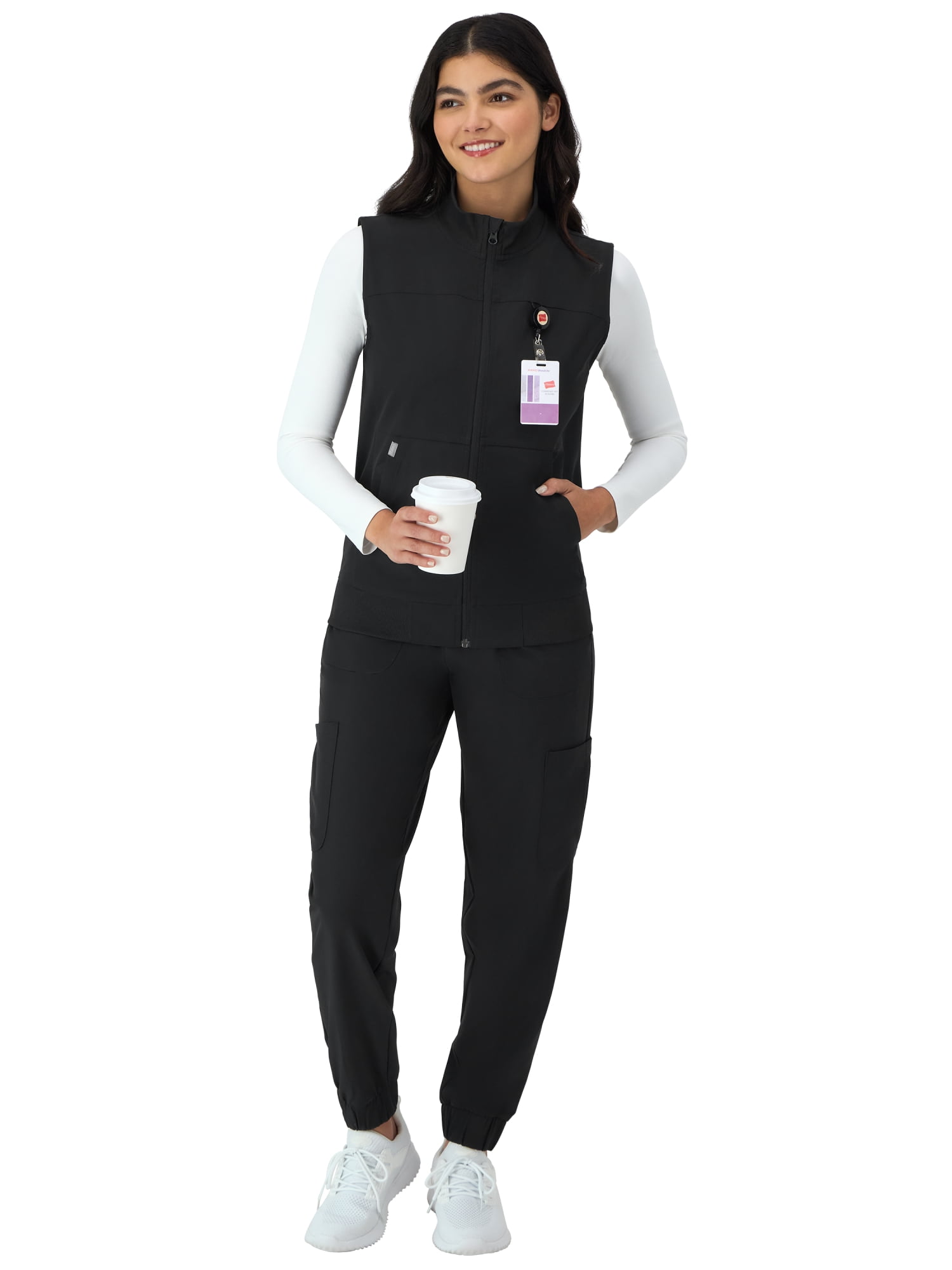 Hanes Womens Scrubs Zip-Front Scrub Vest, Pockets, Comfort Fit, Inner Pocket, Sizes XS-3XL
