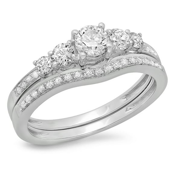 Dazzlingrock Collection 0.75 Carat (ctw) 14K Round Diamond 5 Stone Bridal Engagement Ring Band Set 3/4 CT, White Gold, Size 6
