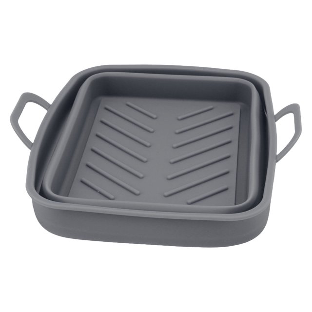 Lot de 2 pots de friteuse en silicone résistant à la chaleur, design rainuré facile à nettoyer, avec poignée, gris