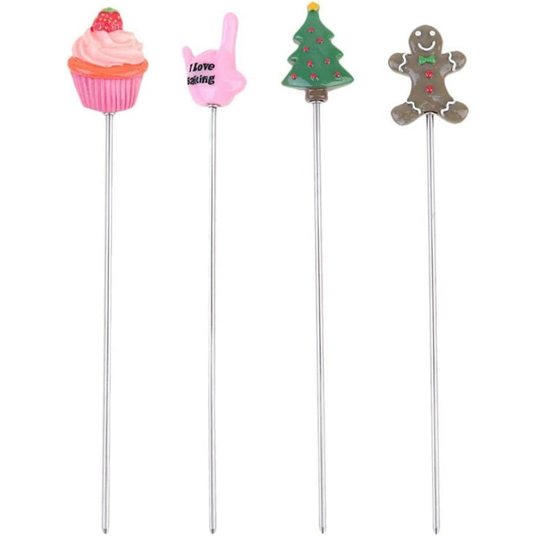 4pcs Cake Tester Needles Stainless Steel Cake Test Pin Bread Tester Probe  Baking Tool for Cupcake Muffin (Strawberry Cake+ Hand+ Xmas Tree+ Snowman)