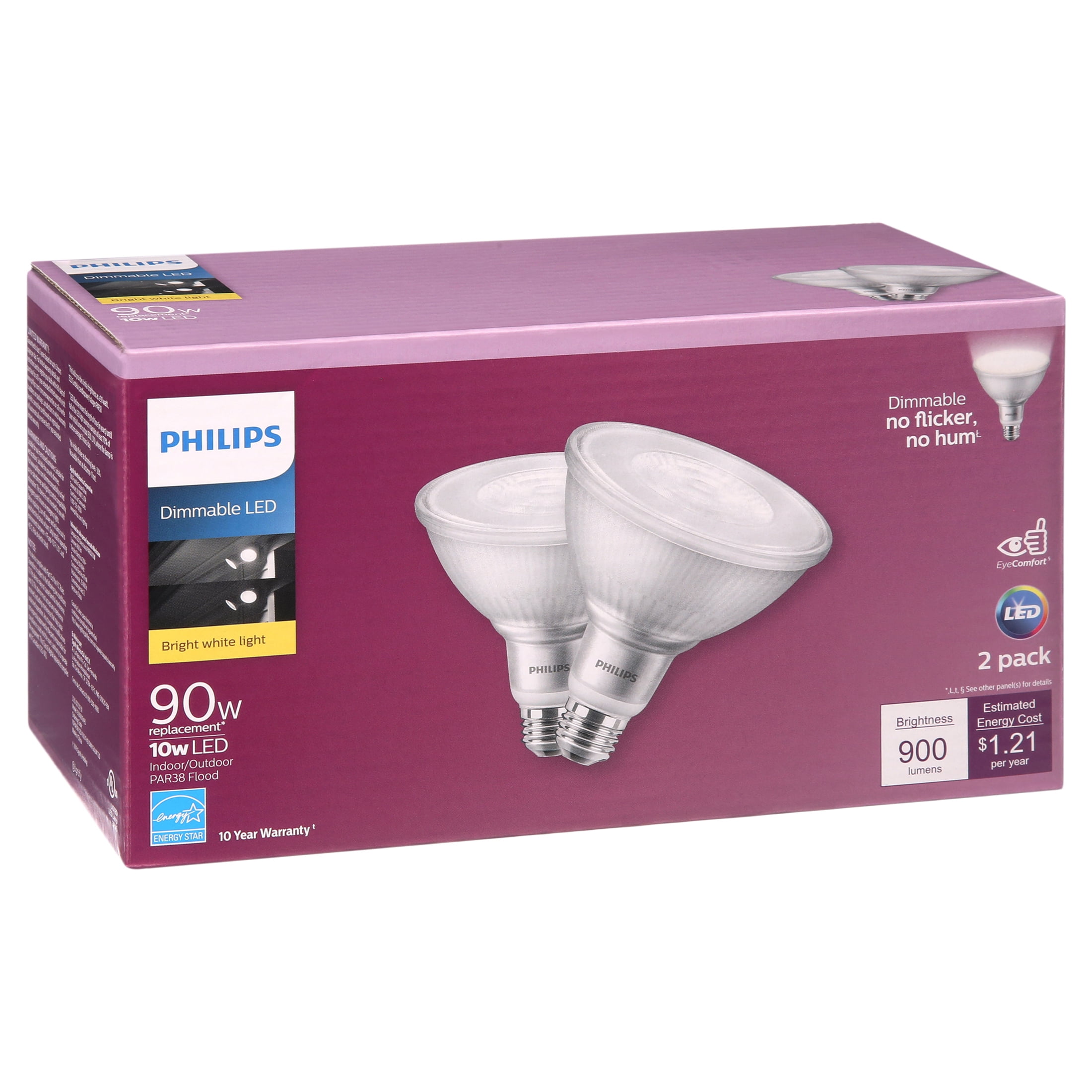 factor haar Onderbreking Philips LED 90-Watt PAR38 Indoor & Outdoor Floodlight Light Bulb, Warm  White, Dimmable, E26 Medium Base (2-Pack) - Walmart.com