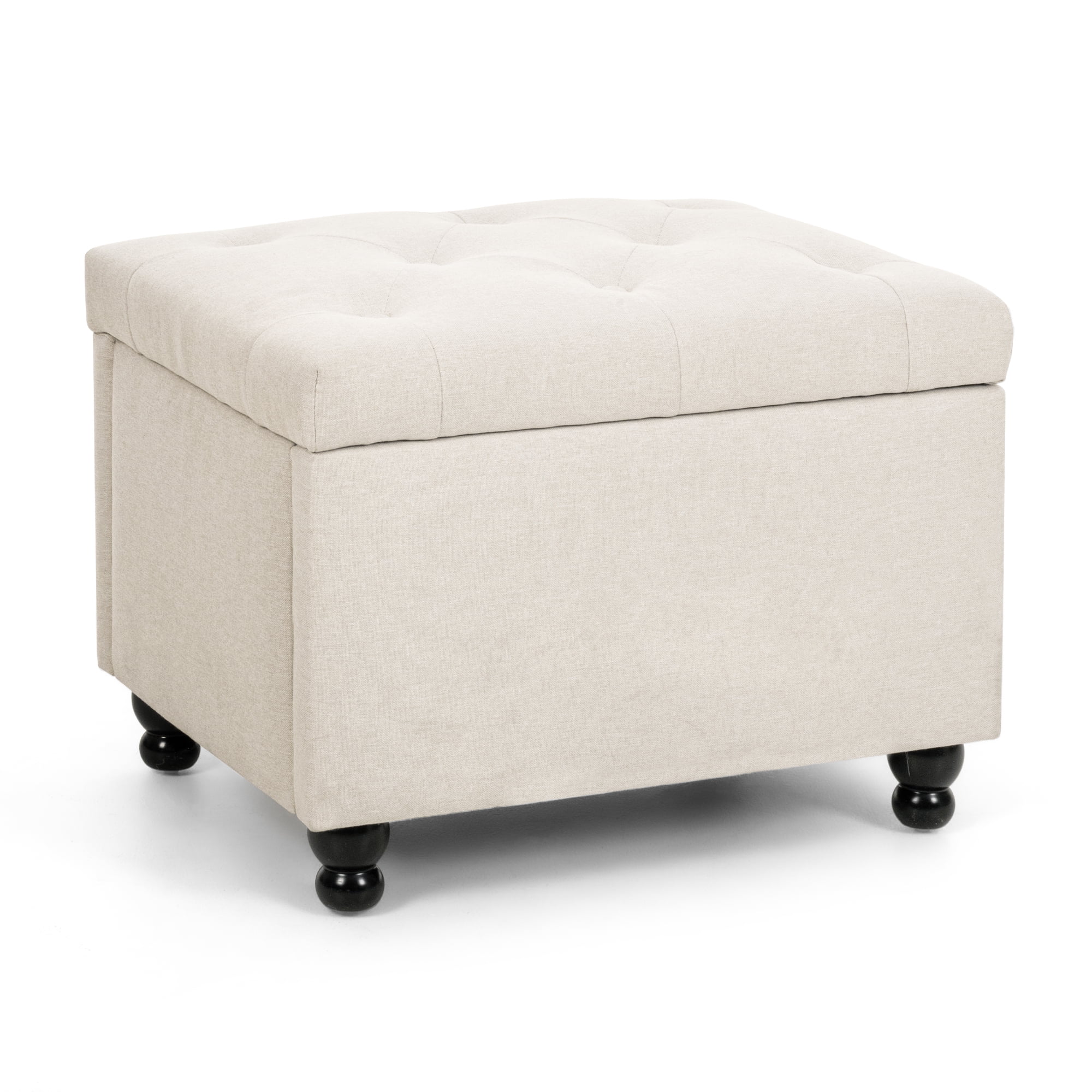 Pamapic 24“ Rectangle Upholstered Storage Ottoman, Fuax Linen Shoe Stool in Beige for Entryway