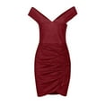 thumbnail image 6 of Njagoc3 Womens Sleeveless V-Neck Off-The-Shoulder Bodycon Dress - Casual Party Irregular Hem Ruched Waist Fitted Dress, 6 of 6