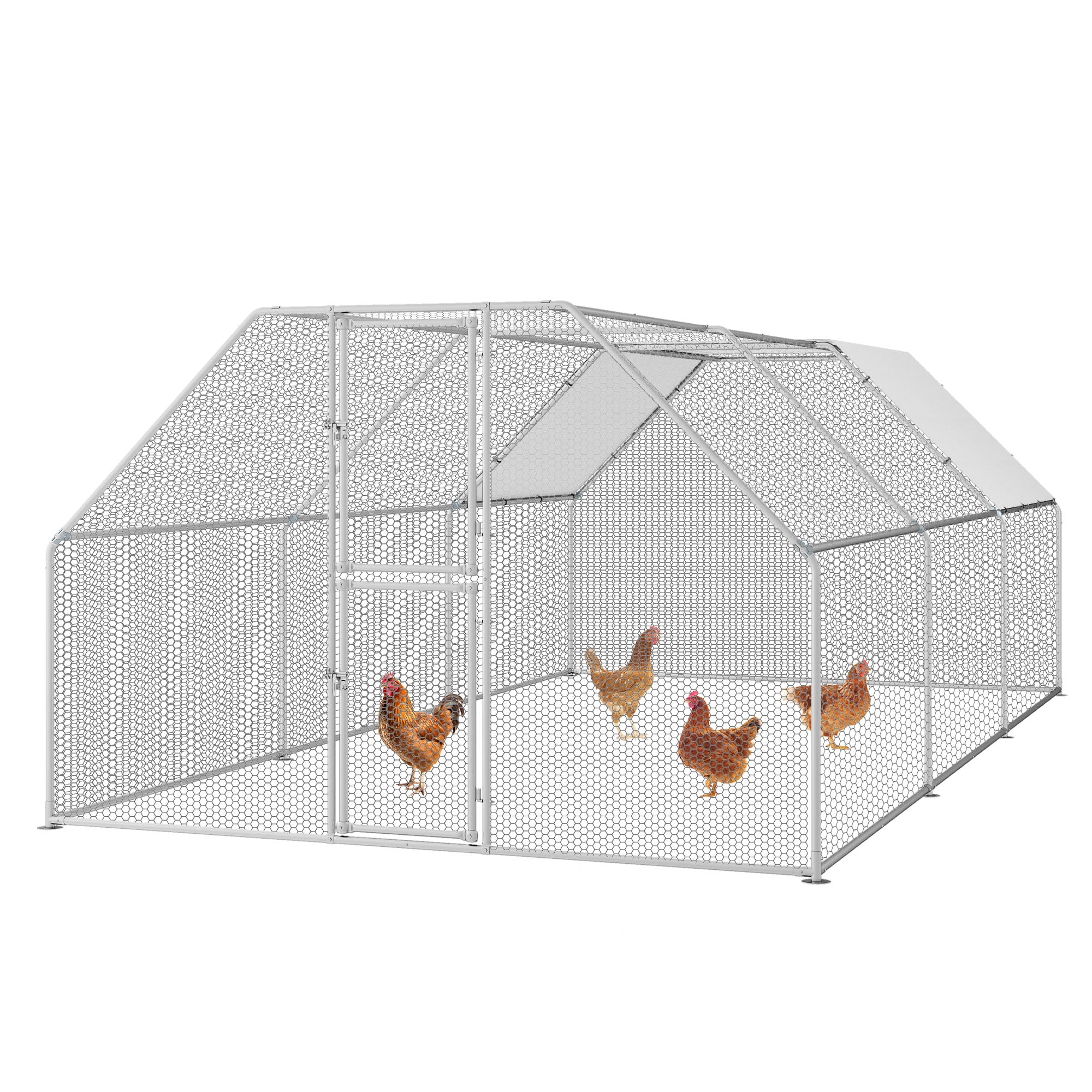 Uforic Large Metal Chicken Coop for 20-30 Chickens – 19.1x9.8x6.4ft Walk-In Poultry Cage with Flat Roof, Waterproof PE
