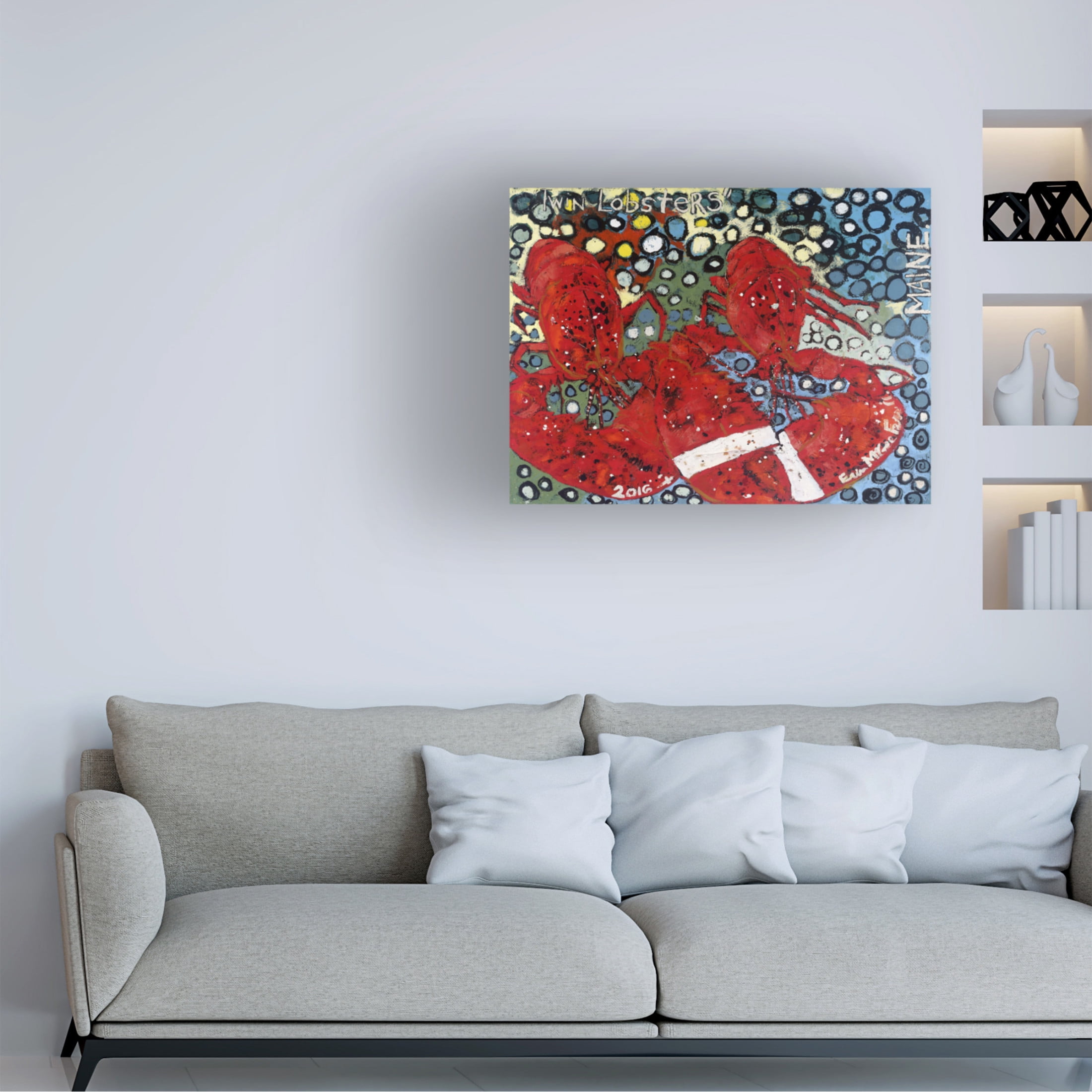 Canvas Wall Art - Erin McGee Ferrell 'Twin Lobsters I' Wall Art for Living Room, Bedroom, or Office Décor by Trademark Fine Art - 32 x 24 Inches