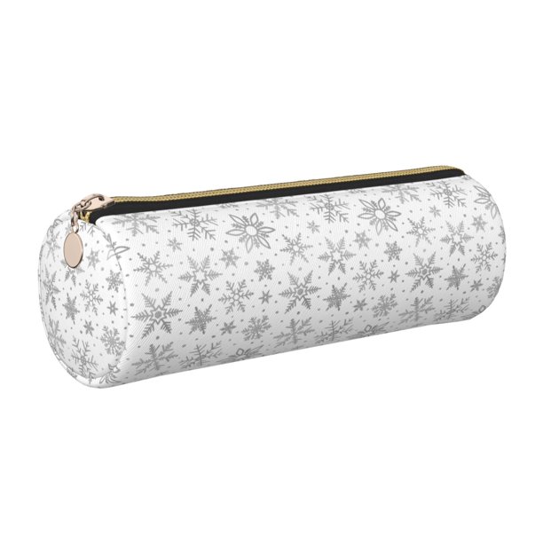 Disketp Snowflake Minimalist Estuche Organizador de Lápices de Cuero, Estuche de Oficina con Cremallera para Bolígrafo y Lápiz