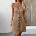 thumbnail image 2 of Admvng Dresses for Women 2025 Elegant Classy Solid Color V-neck Sexy Suspender Button Up Dress S-2XL, 2 of 5