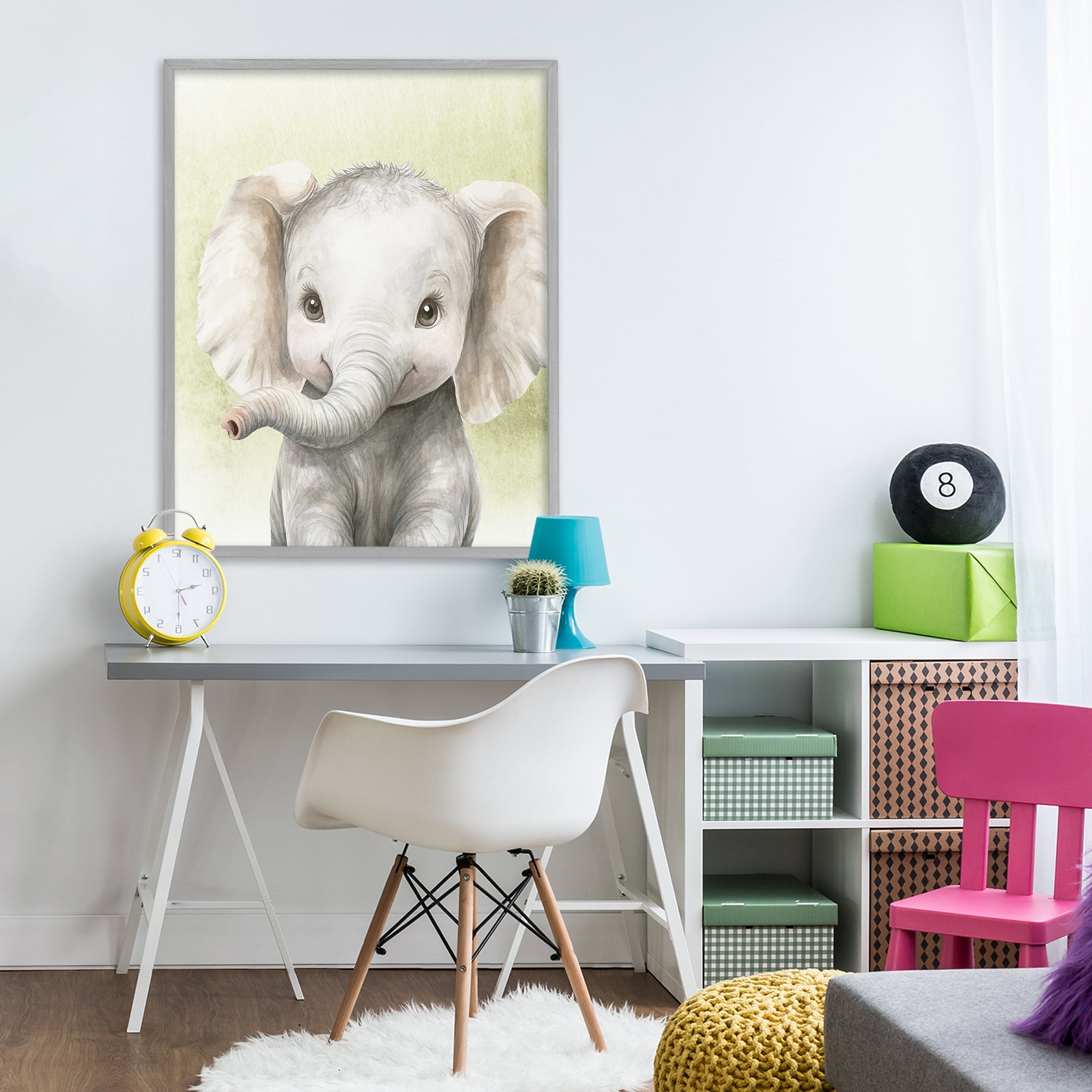 Stupell Industries Jungle Friends Baby Elephant Gray Framed Giclee Art, design by Christine Simpson Art