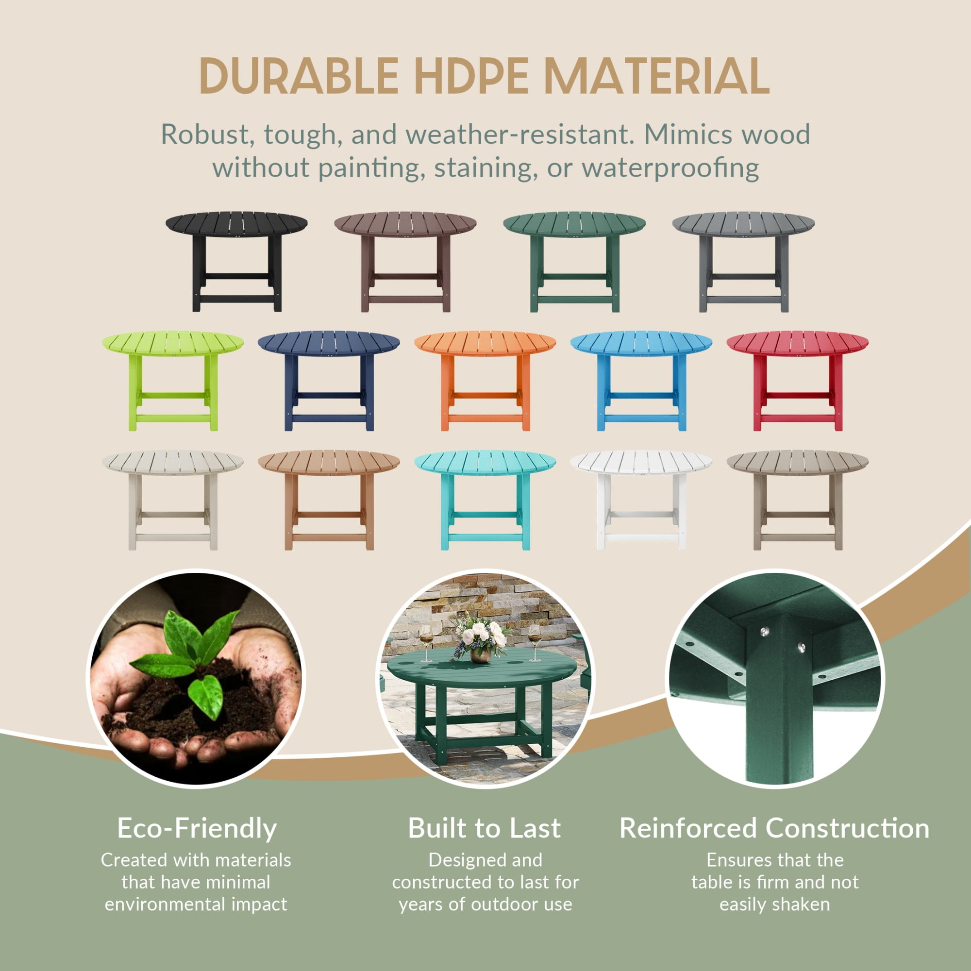 WestinTrends Malibu Low Outdoor HDPE Round Patio Coffee Table, Dark Green