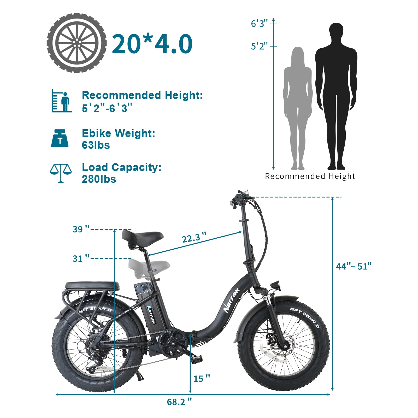 Fat Tire Folding Electric Bike, 48V & 624Wh Lithium Removable Battery, Peak 1100W Brushless Motor, Max Speed 28Mph, M7 Large LCD Display, Suspension, Step-Over/Thru Frame