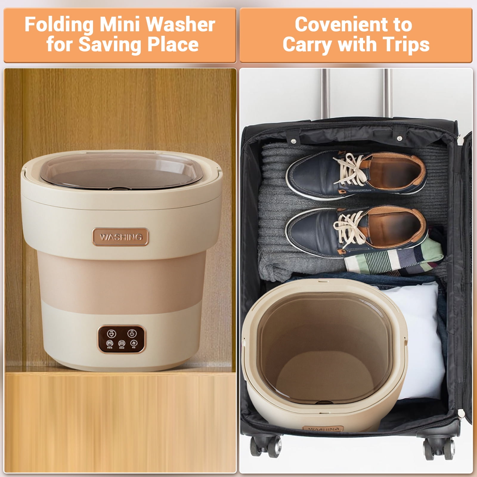 Mini Washing Machine, 12L Portable Foldable Washer & Spin Dryer for Apartment, RV