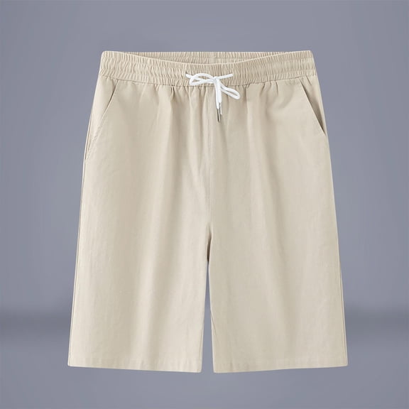 Ceisia Men's Solid Casual Breathable Shorts Elastic Waist Side Pockets Drawstring 5 Inch Summer Bottoms Khaki XXXXXL Gifts for Father