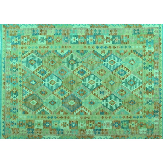 Ahgly Company Machine Washable Indoor Rectangle Abstract Turquoise Blue Contemporary Area Rugs, 2' x 4'