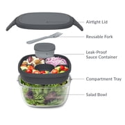 Bentgo All-in-One Glass Salad Container 5-Compartment Dark Gray 61 oz or 7.6Cups. (BGLASSAL-DG), Designed to Help with Packed Lunches and Daily Commutes