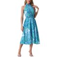 thumbnail image 2 of INSPIRE CHIC Boho Summer Dress for Women's Halter Neck Sleeveless Casual Floral Print Sundress Midi Dresses S Blue Green, 2 of 6