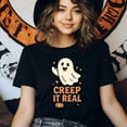 thumbnail image 3 of Creep It Real Ghost Graphic Tee Funny Unisex T-Shirt, Azalea, Size XL, 3 of 6