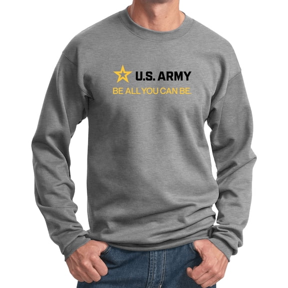 US Army Be All You Can Be Black and Gold Strip Pullover Sweatshirt, Medium Athletic Heather