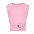 thumbnail image 4 of RYRJJ Womens Cropped Workout Tank Tops Sleeveless Crewneck Twist Knot Front Crop Top Slim Fit Athletic Yoga Exercise T Shirts Dance Tops(Pink,S), 4 of 6
