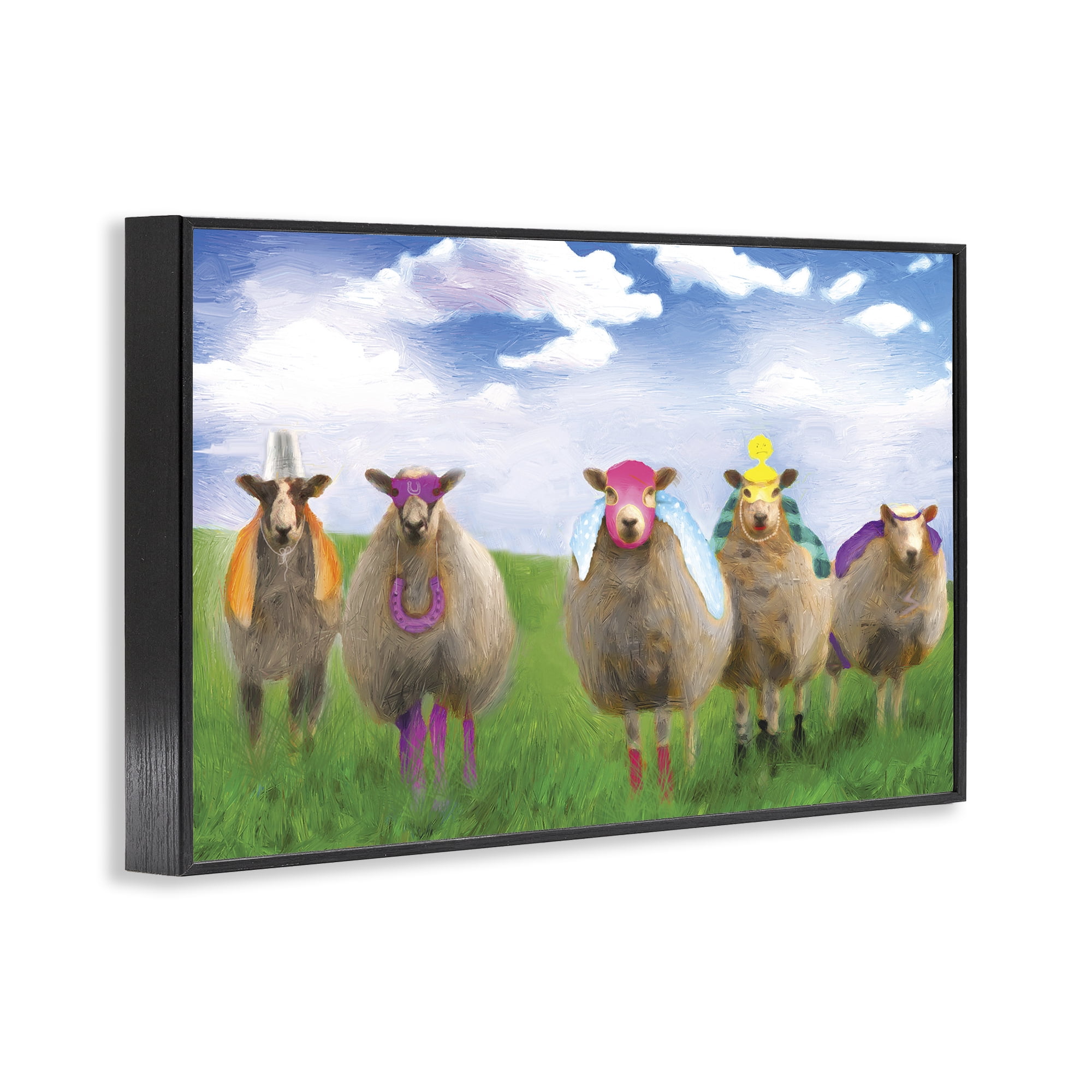Stupell Industries Superhero Sheep in Field Animals & Insects Painting Black Framed Art Print Wall Art, 24 x 16
