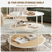 Studyset 30 Rattan Coffee Table,Round Water-Wave Glass Metal Center Table,2-Tier Round End Table with Storage,Modern Coffee Table,Farmhouse Circular Coffee Tables for Small Space,Living Room,Office