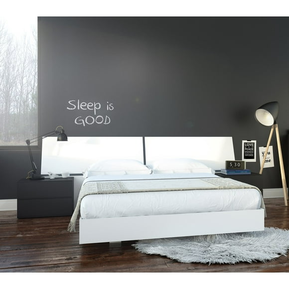 Nexera 400667 4-Piece Bedroom Set With Bed Frame, Headboard & Nightstands, Queen|Black & White