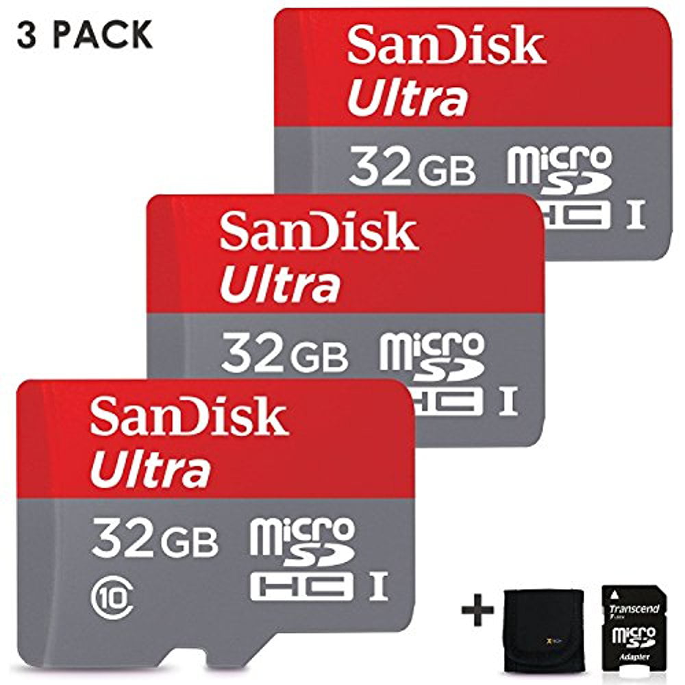 3 Pack SanDisk 32GB Micro SD Memory Card (96gb Total) UHS-I Class 10 98MB/s  + Memory Card Wallet + Micro SD Card Adapter