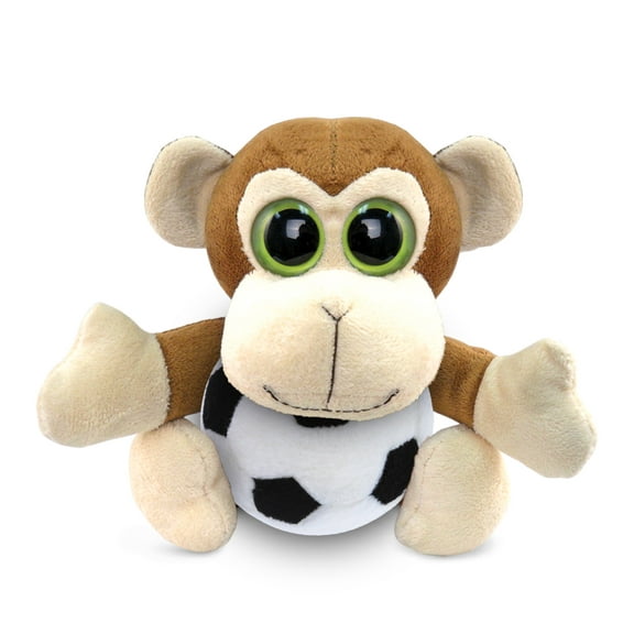 DolliBu Monkey Big-Eye Stuffed Animal with Soccer Ball Plush - Soft Huggable Monkey , Adorable Playtime Plush Toy, Wildlife Gift, Super Soft Plush Doll Zoo Animal Toy for Kids and Adults - 6 Inch