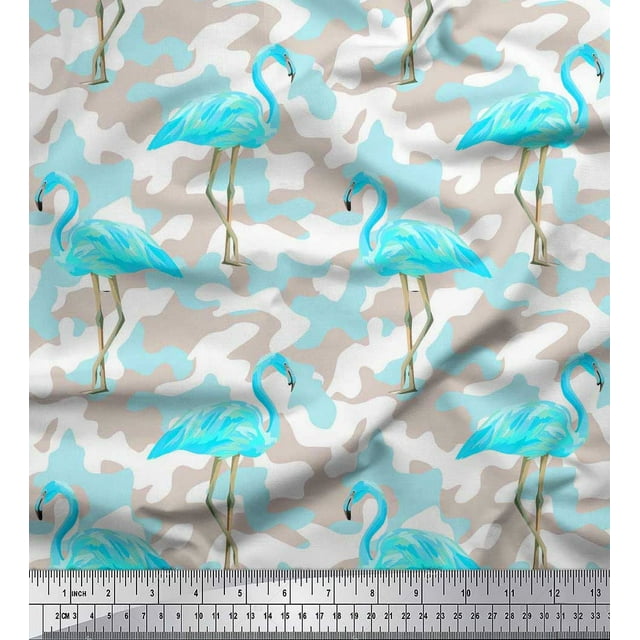 Soimoi Polyester Crepe Fabric Camouflage Texture & Flamingo Bird Print Fabric by Yard 52 Inch Wide