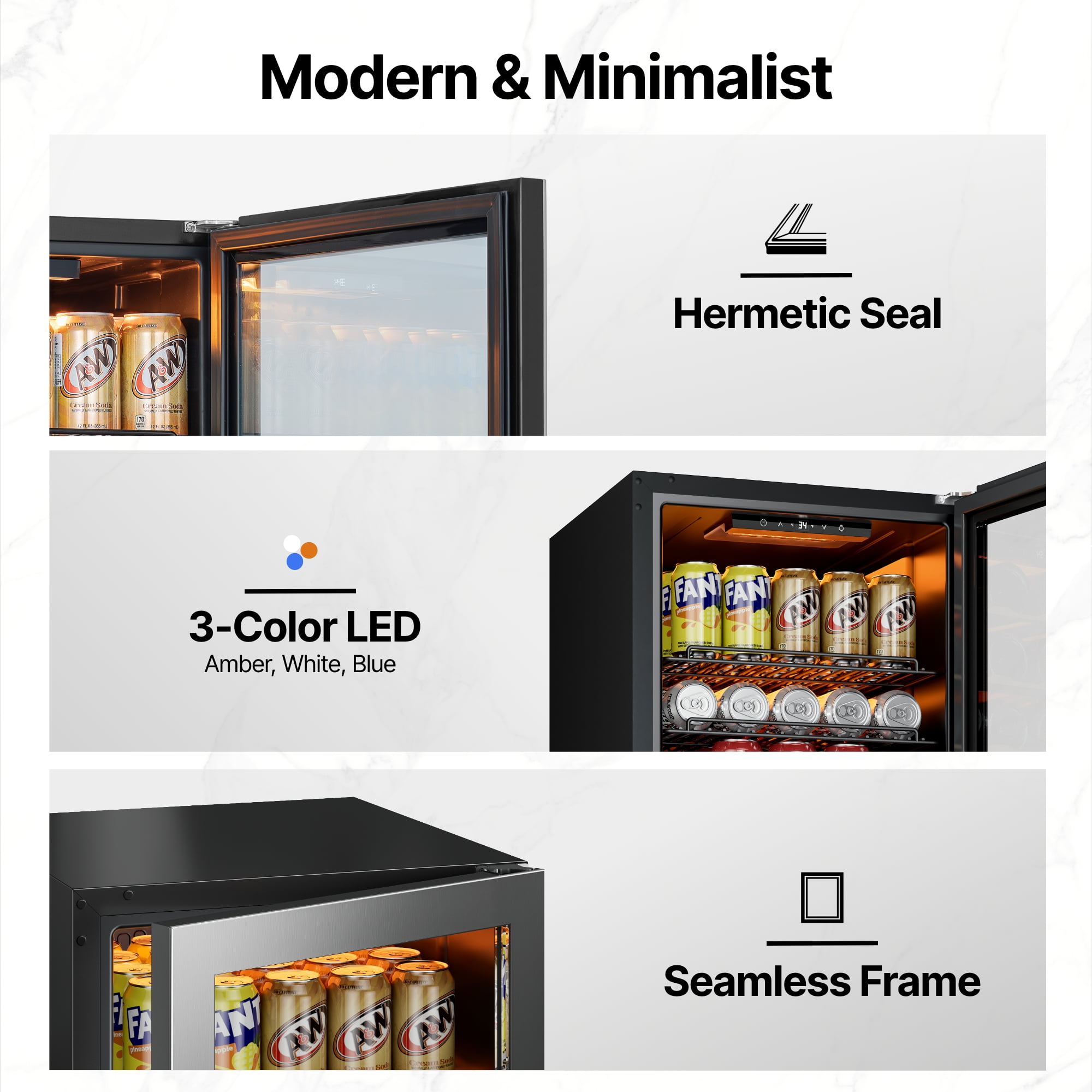 Ca'Lefort Beverage Refrigerator Cooler,95-121 Can Freestanding Beverage Fridge,with Glass Door for Home/Bar/Office
