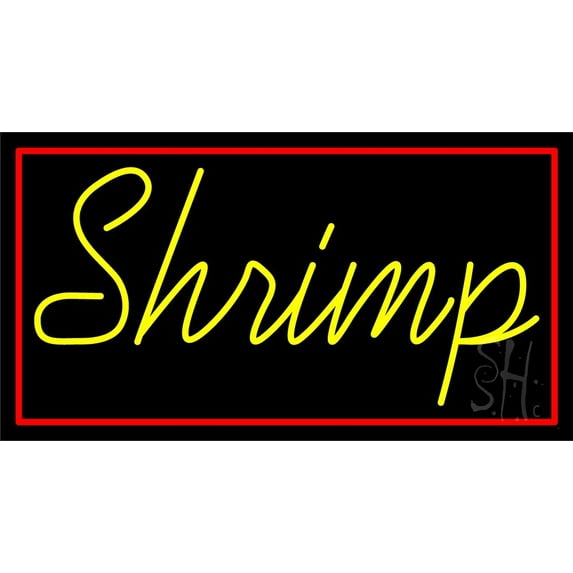 Shrimp Cursive 1 LED Neon Sign 20" Tall x 37" Wide - inches Black Square Cut Acrylic Backing, with Dimmer - Premium built indoor Sign for Club, Home décor, Event, Workshop, Storefront.