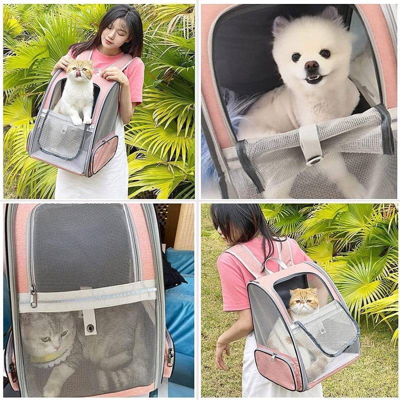 DENZUS Pet Backpack, Expandable Travel Carrier for Medium Cats and Small Dogs up to 17 lbs, Breathable Collapsible Bag for Hiking – Pink